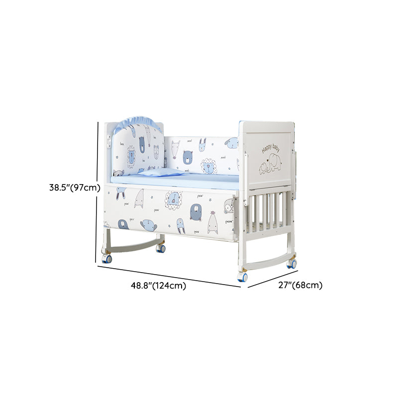 Wooden Contemporary Nursery Bed Wheels Arched Crib with Guardrail