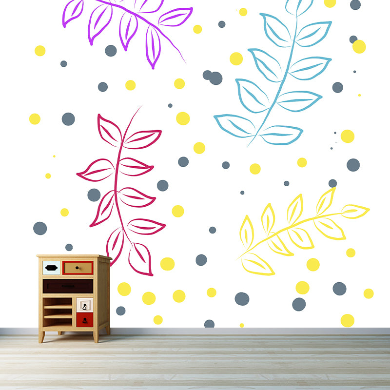 Eco-friendly Plant Illustration Wall Mural Wallpaper Sitting Room Wall Mural