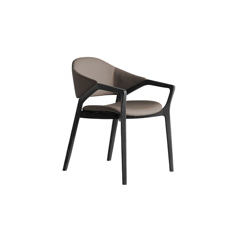 Leather Upholstered Dining Chair Solid Wood Frame Dining Arm Chair