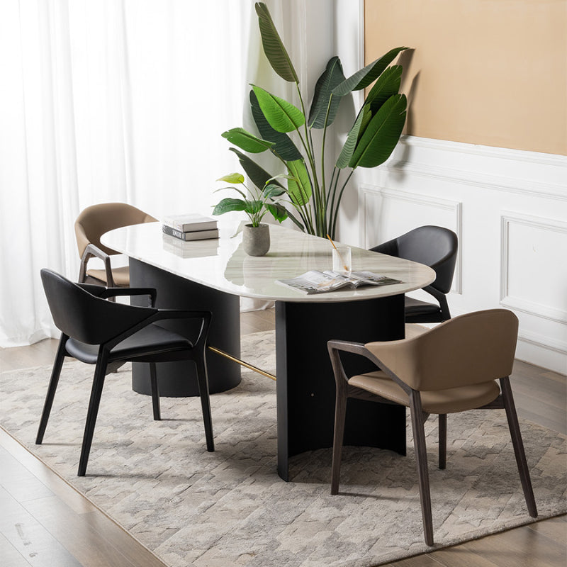 Leather Upholstered Dining Chair Solid Wood Frame Dining Arm Chair