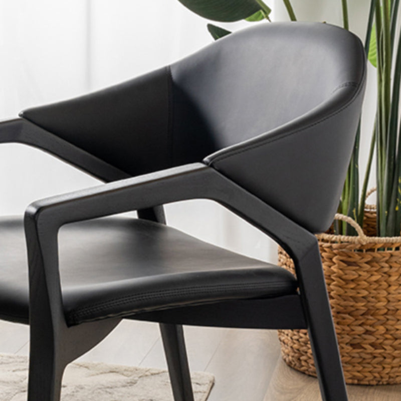 Leather Upholstered Dining Chair Solid Wood Frame Dining Arm Chair