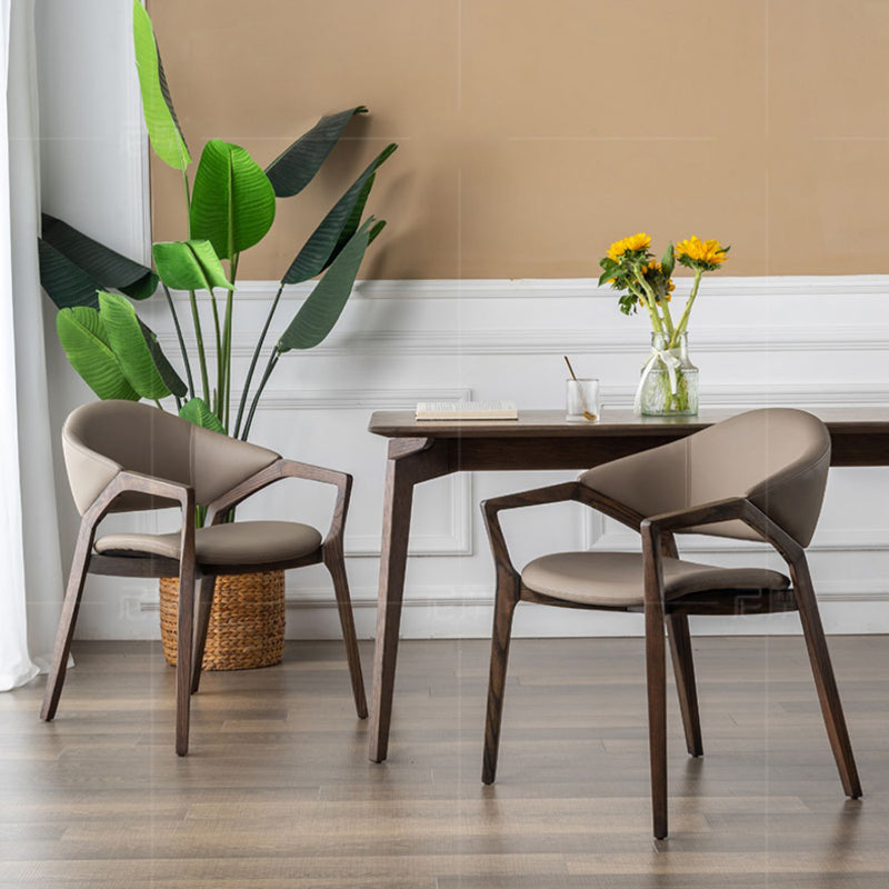 Leather Upholstered Dining Chair Solid Wood Frame Dining Arm Chair