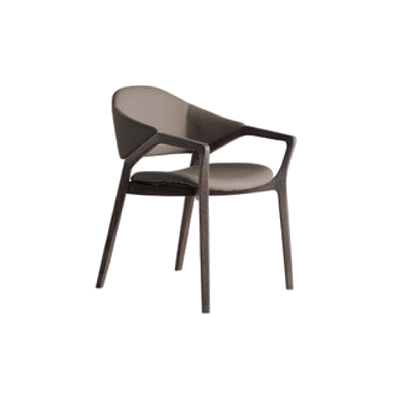 Leather Upholstered Dining Chair Solid Wood Frame Dining Arm Chair