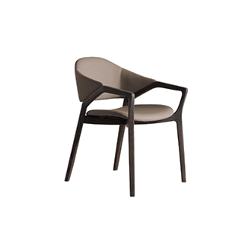 Leather Upholstered Dining Chair Solid Wood Frame Dining Arm Chair