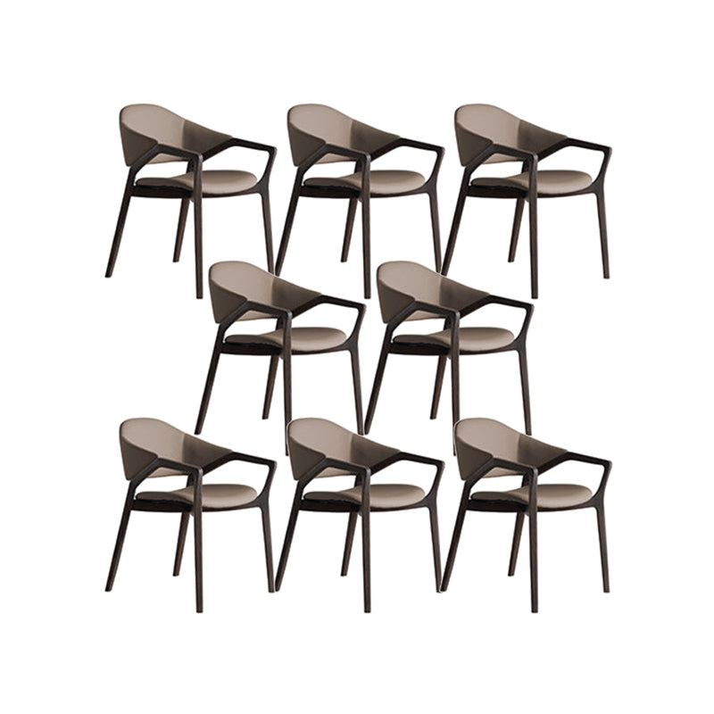 Leather Upholstered Dining Chair Solid Wood Frame Dining Arm Chair