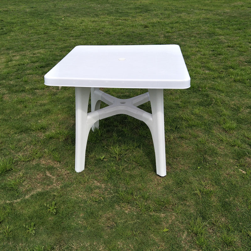 Plastic Outdoor Dining Table Modern White Patio Table with Umbrella Hole