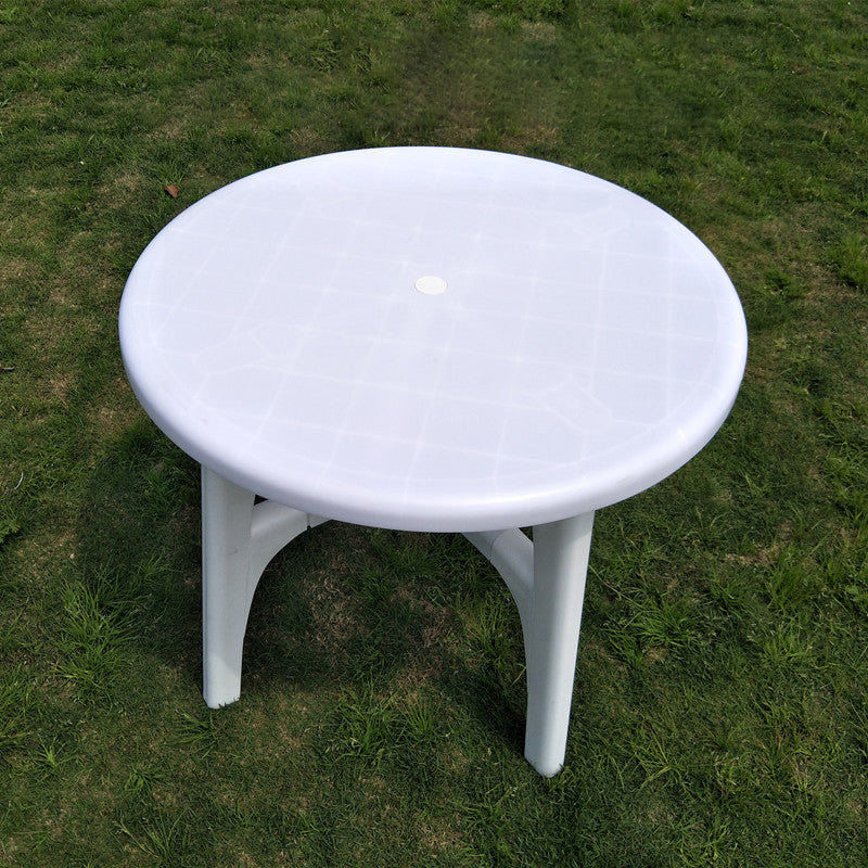 Plastic Outdoor Dining Table Modern White Patio Table with Umbrella Hole