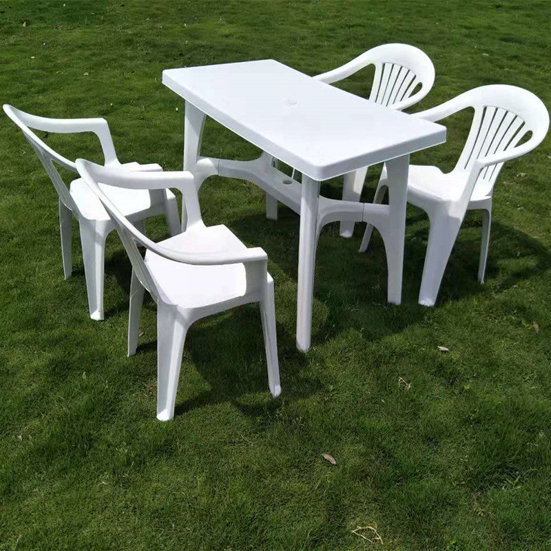 Plastic Outdoor Dining Table Modern White Patio Table with Umbrella Hole