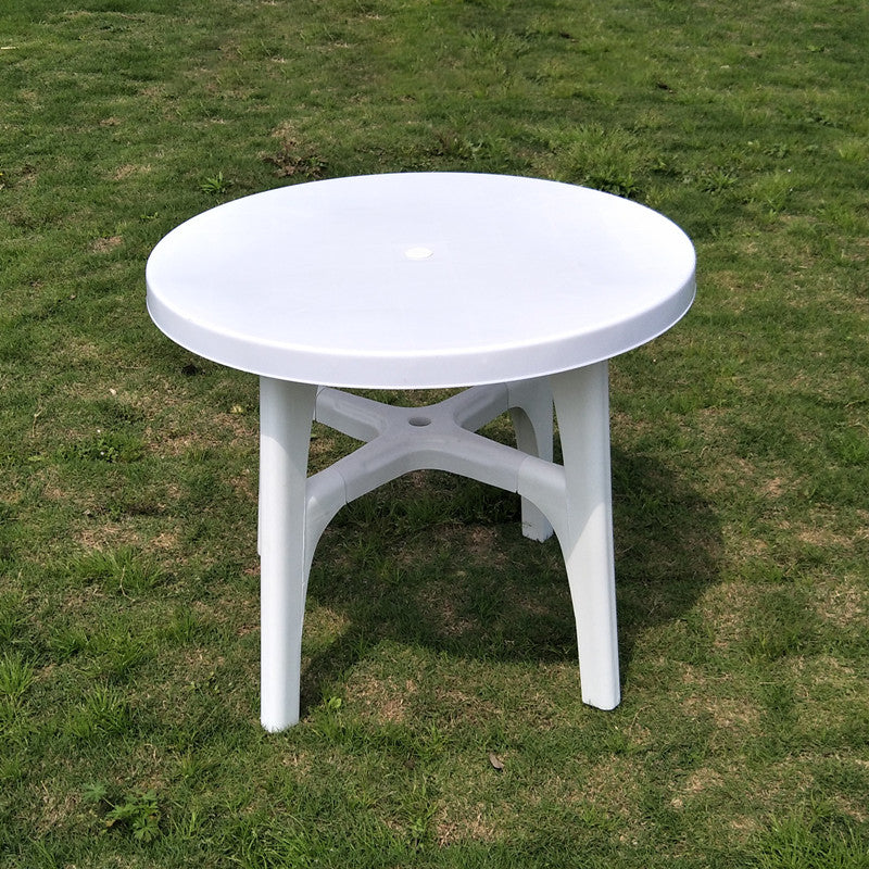 Plastic Outdoor Dining Table Modern White Patio Table with Umbrella Hole