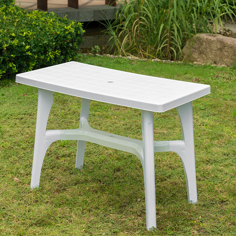 Plastic Outdoor Dining Table Modern White Patio Table with Umbrella Hole