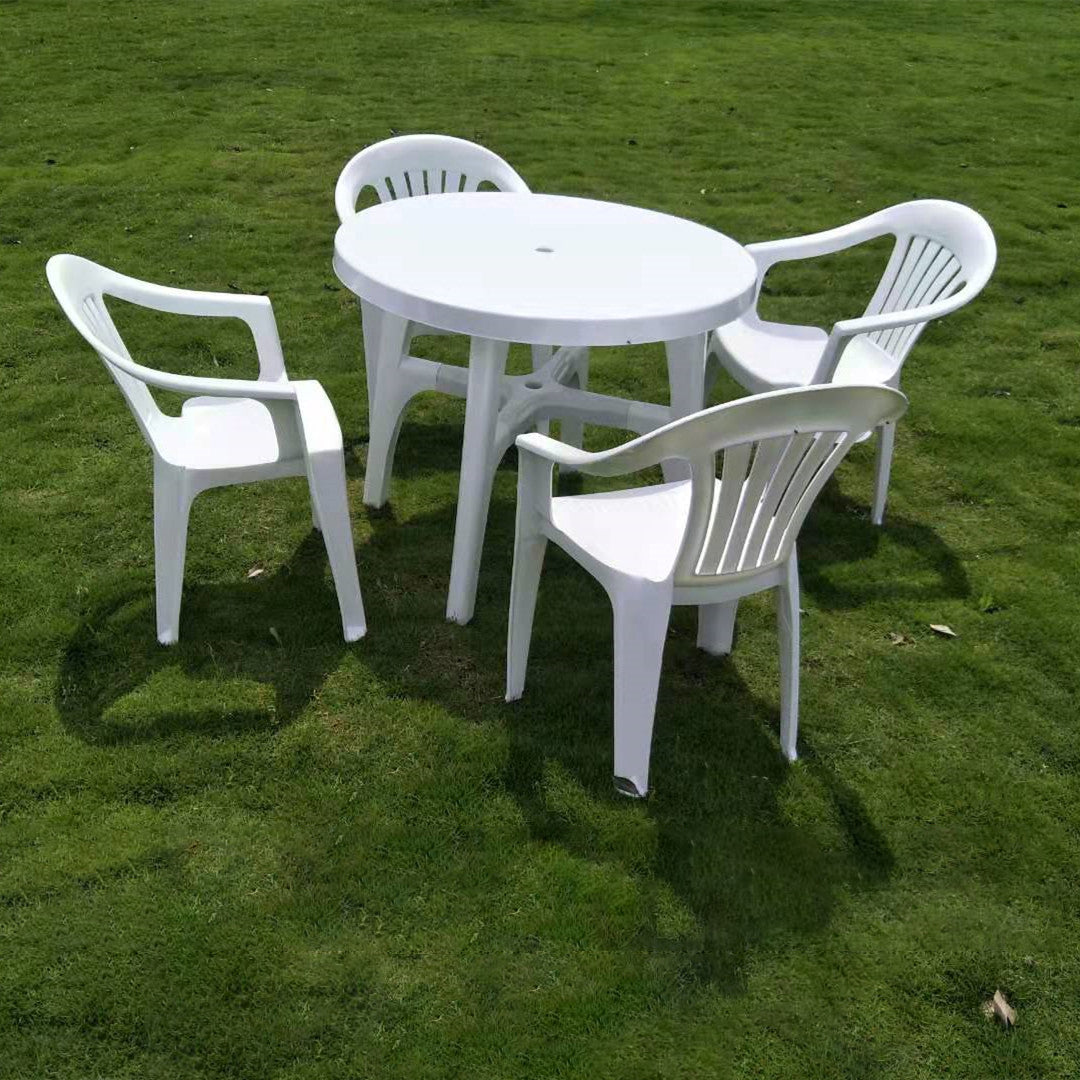Plastic Outdoor Dining Table Modern White Patio Table with Umbrella Hole