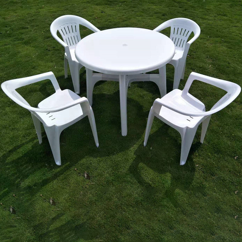 Plastic Outdoor Dining Table Modern White Patio Table with Umbrella Hole