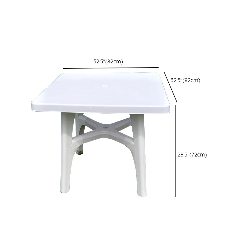 Plastic Outdoor Dining Table Modern White Patio Table with Umbrella Hole