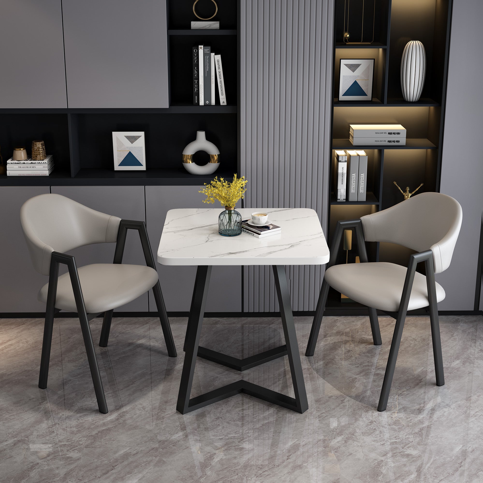 Modern Wood Dining Table Square Dining Table with Double Pedestal for Home