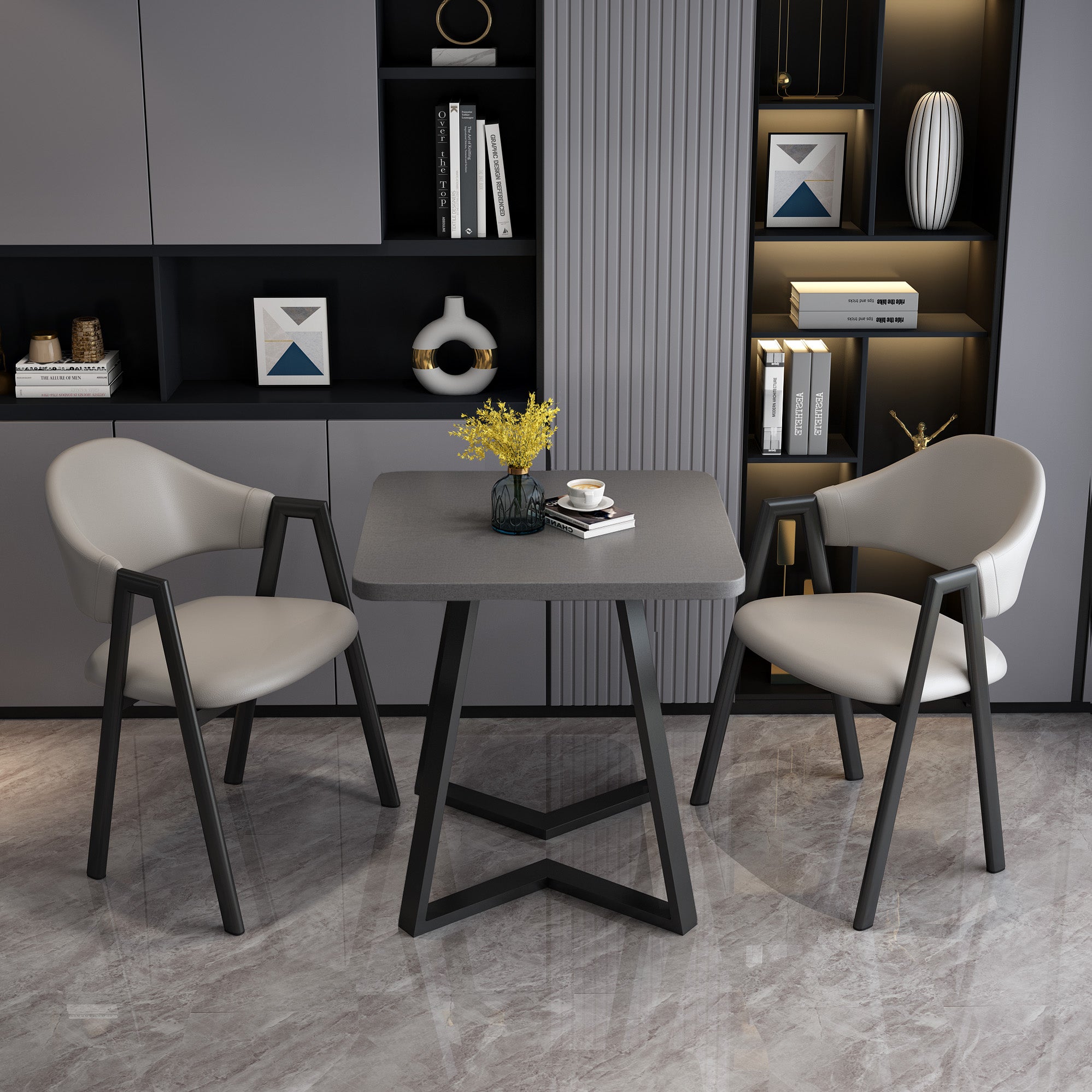 Modern Wood Dining Table Square Dining Table with Double Pedestal for Home