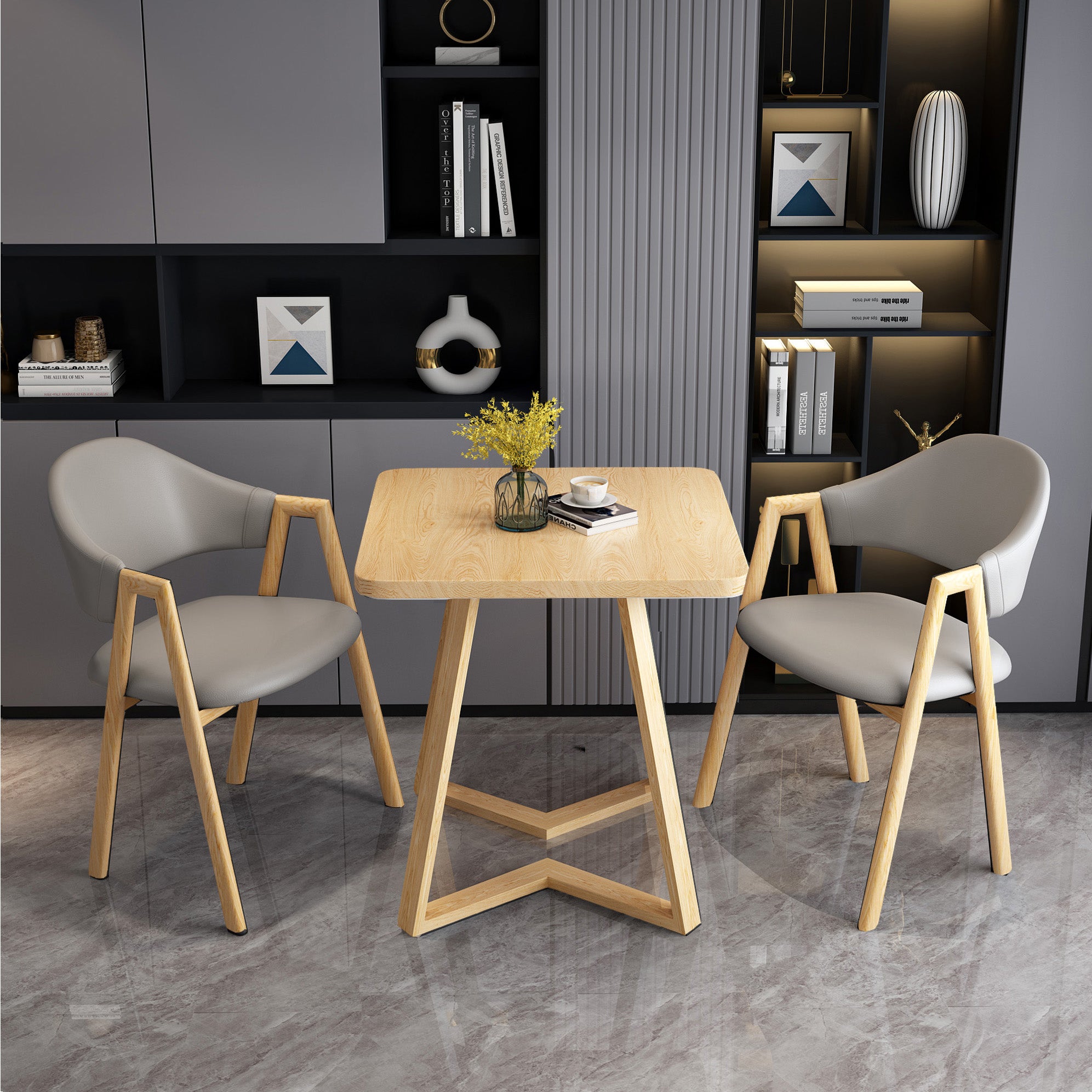 Modern Wood Dining Table Square Dining Table with Double Pedestal for Home