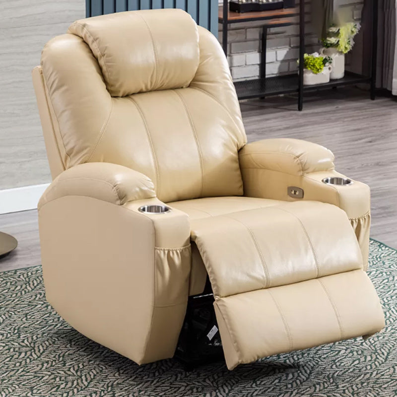 Contemporary Recliner Chair Metal Solid Color Swivel Rocker Indoor Cup Holders