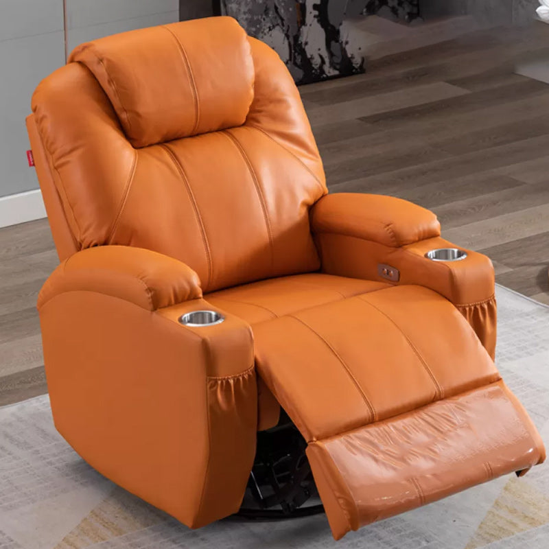 Contemporary Recliner Chair Metal Solid Color Swivel Rocker Indoor Cup Holders