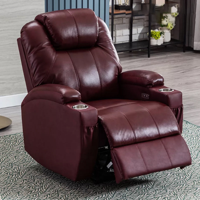 Contemporary Recliner Chair Metal Solid Color Swivel Rocker Indoor Cup Holders