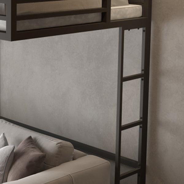 White/Black Loft Bed with Guardrail Metal Kids Bed with Built-In Ladder
