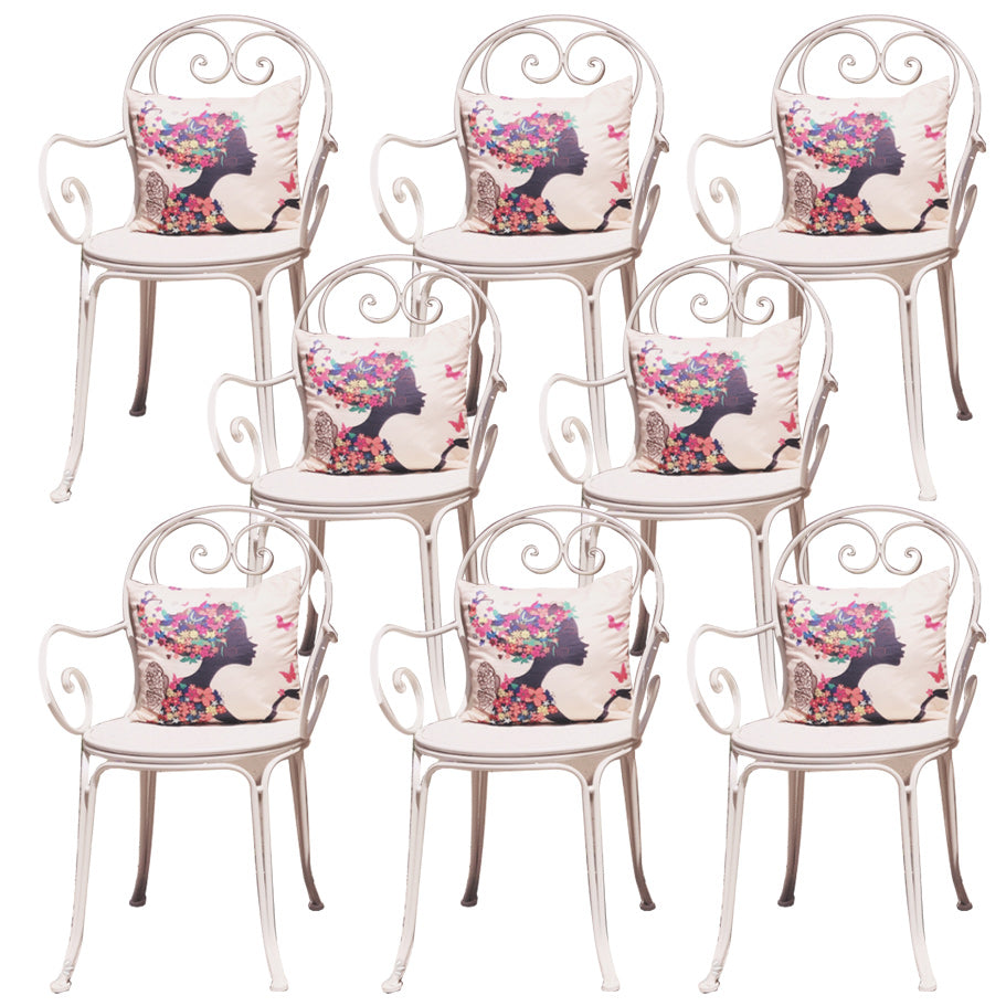 Contemporary Open Back Patio Arm Chair in Iron Frame Set of 2