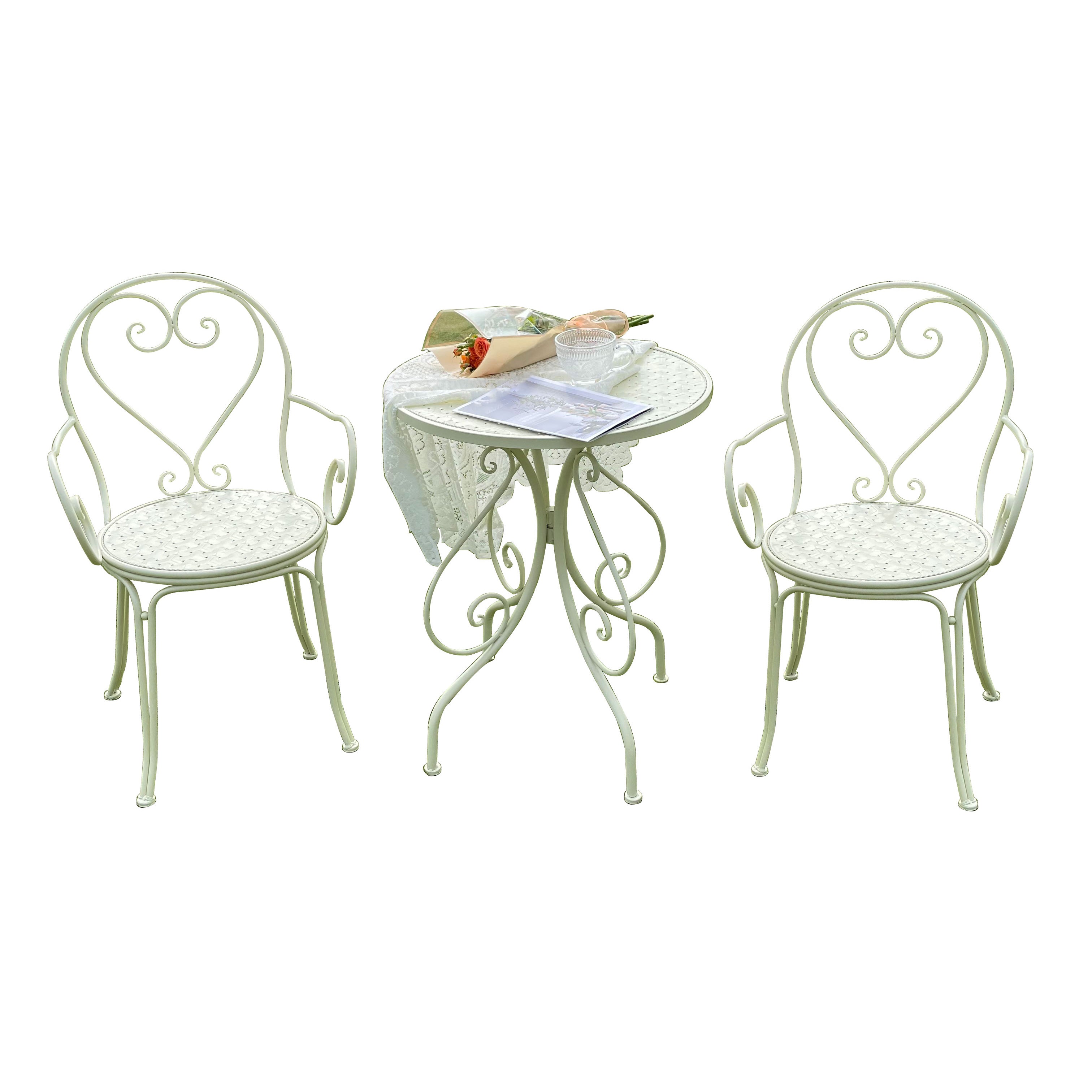 Contemporary Open Back Patio Arm Chair in Iron Frame Set of 2