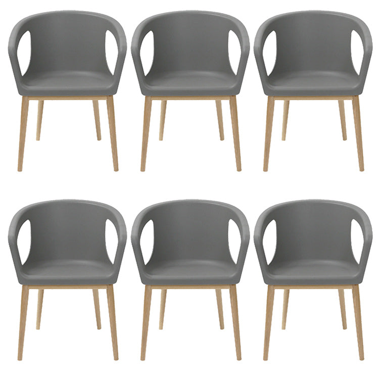 Contemporary Dining Armchair in Plastic with Solid Wood Legs