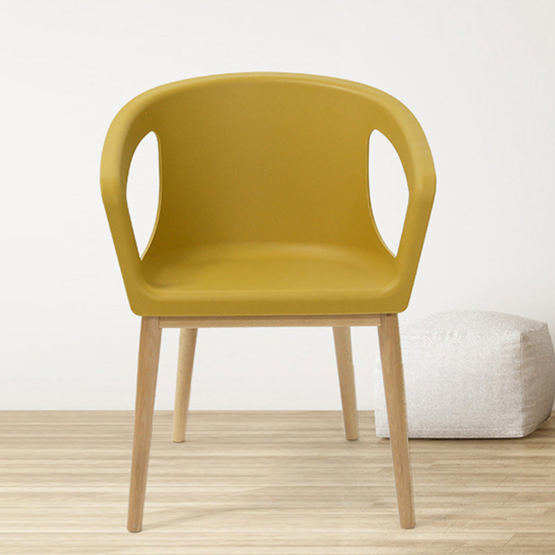 Contemporary Dining Armchair in Plastic with Solid Wood Legs