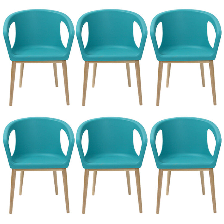 Contemporary Dining Armchair in Plastic with Solid Wood Legs