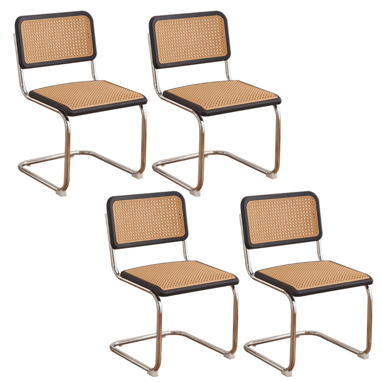 Tropical Faux Rattan Dining Side Chair with Metal Base Indoor-Outdoor Chair