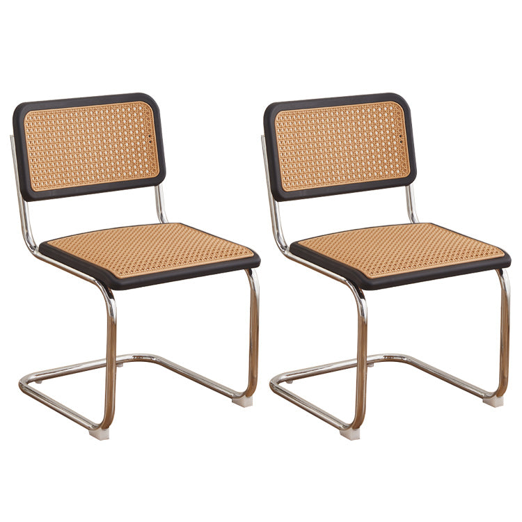 Tropical Faux Rattan Dining Side Chair with Metal Base Indoor-Outdoor Chair