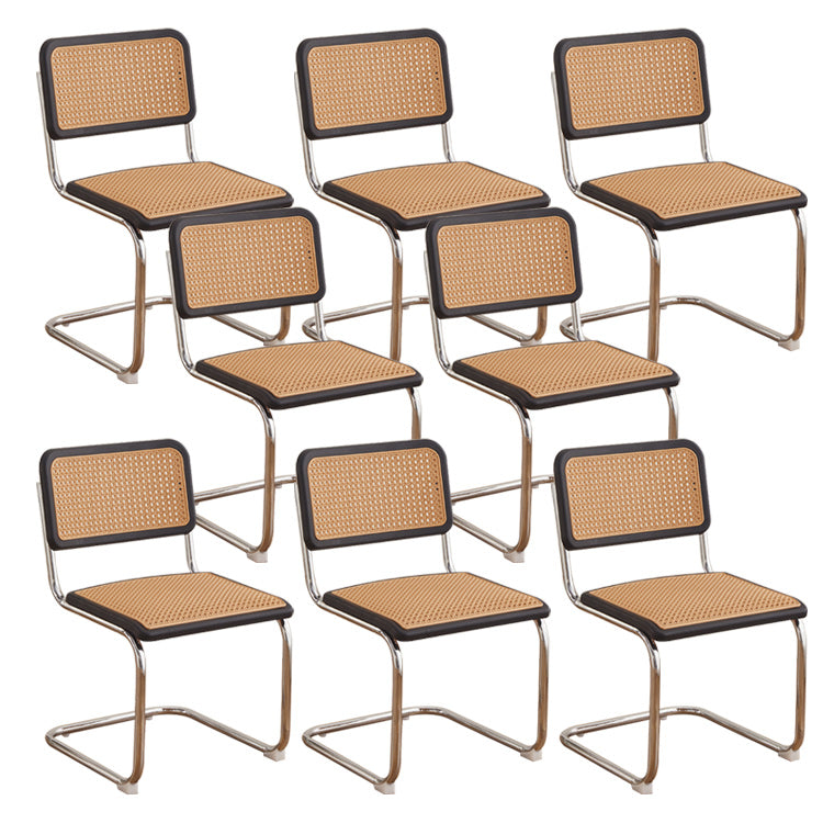 Tropical Faux Rattan Dining Side Chair with Metal Base Indoor-Outdoor Chair