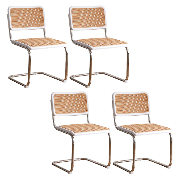 Tropical Faux Rattan Dining Side Chair with Metal Base Indoor-Outdoor Chair