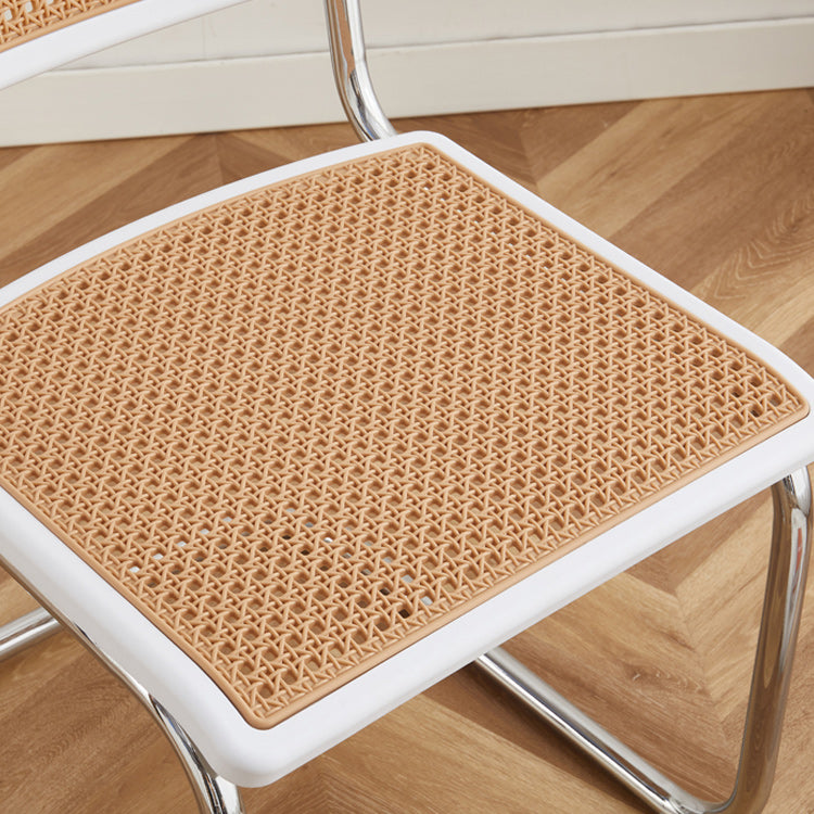 Tropical Faux Rattan Dining Side Chair with Metal Base Indoor-Outdoor Chair