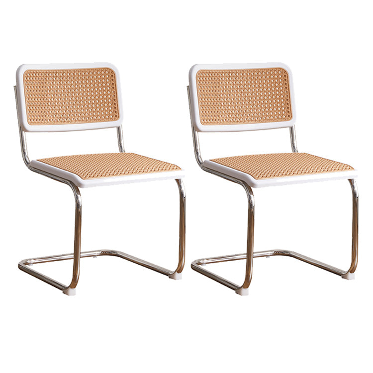 Tropical Faux Rattan Dining Side Chair with Metal Base Indoor-Outdoor Chair