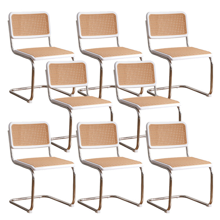 Tropical Faux Rattan Dining Side Chair with Metal Base Indoor-Outdoor Chair