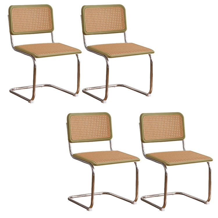 Tropical Faux Rattan Dining Side Chair with Metal Base Indoor-Outdoor Chair