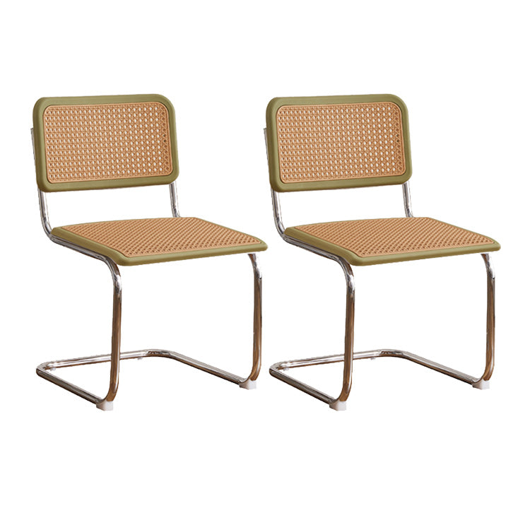 Tropical Faux Rattan Dining Side Chair with Metal Base Indoor-Outdoor Chair