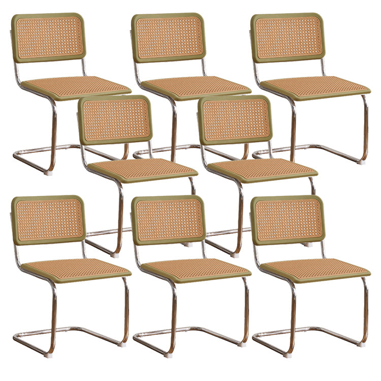 Tropical Faux Rattan Dining Side Chair with Metal Base Indoor-Outdoor Chair