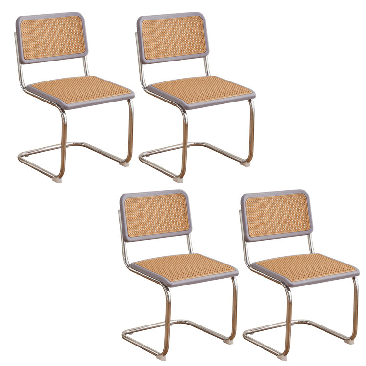 Tropical Faux Rattan Dining Side Chair with Metal Base Indoor-Outdoor Chair