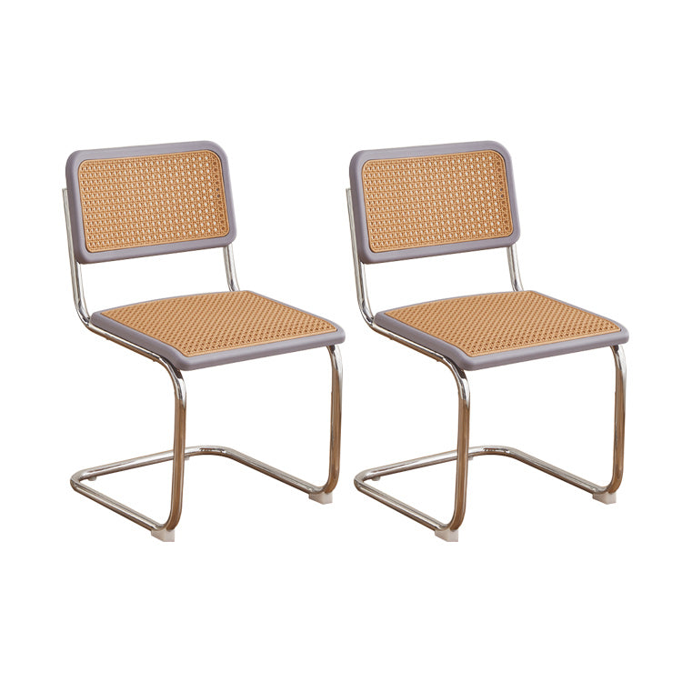 Tropical Faux Rattan Dining Side Chair with Metal Base Indoor-Outdoor Chair