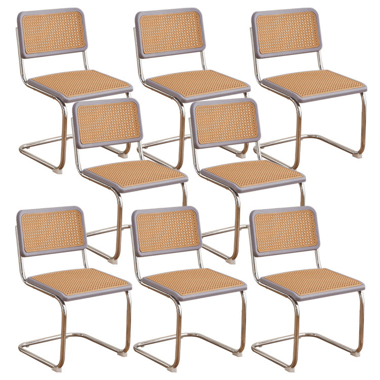 Tropical Faux Rattan Dining Side Chair with Metal Base Indoor-Outdoor Chair