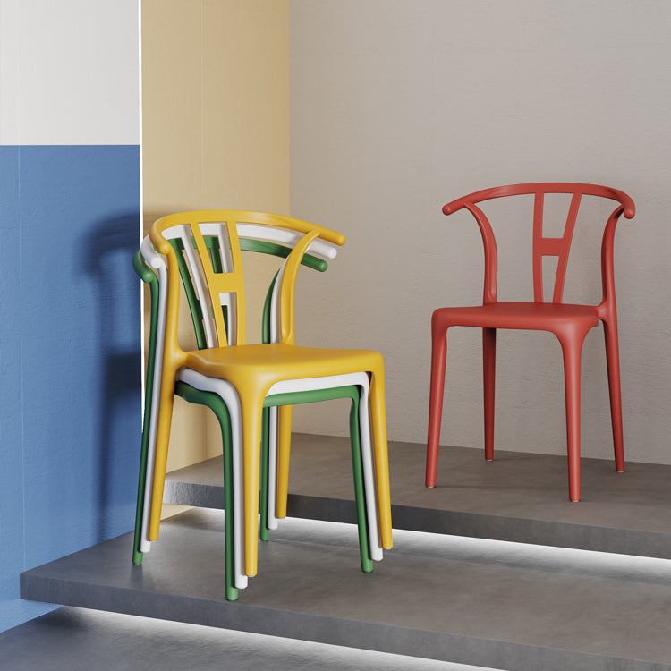 Contemporary Stacking Dining Side Chair in Plastic with Open Back