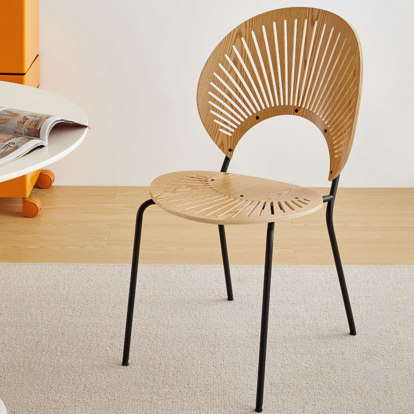 Contemporary Wooden Dining Side Chair with Metal Legs and Open Back