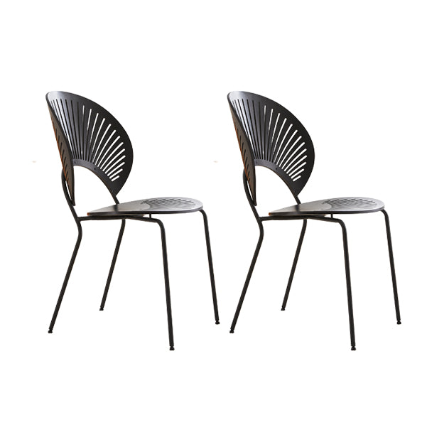 Contemporary Wooden Dining Side Chair with Metal Legs and Open Back