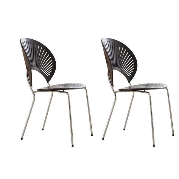 Contemporary Wooden Dining Side Chair with Metal Legs and Open Back