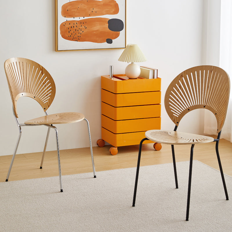 Contemporary Wooden Dining Side Chair with Metal Legs and Open Back
