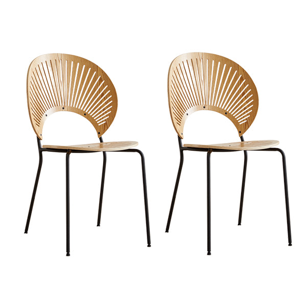 Contemporary Wooden Dining Side Chair with Metal Legs and Open Back