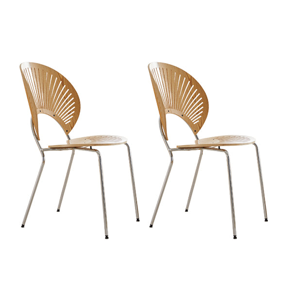 Contemporary Wooden Dining Side Chair with Metal Legs and Open Back