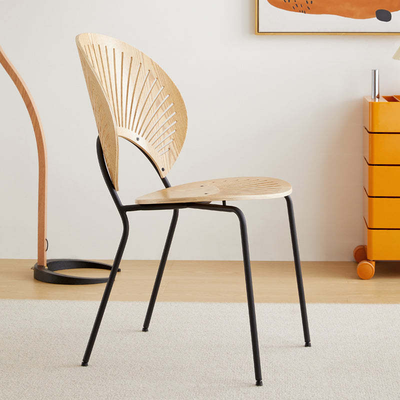 Contemporary Wooden Dining Side Chair with Metal Legs and Open Back
